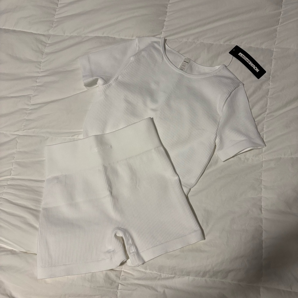 White Ribbed Top and Shorts Set